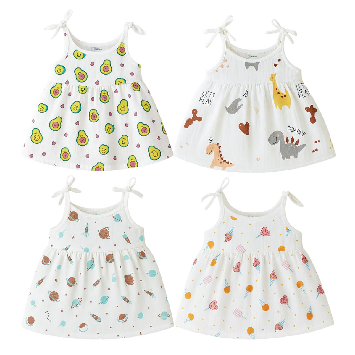 Kidbea 100% Organic Cotton Newborn Baby Girls Sleeveless Dress | Casual Muslin Frock Infant  4 Cute Prints (69 Months)