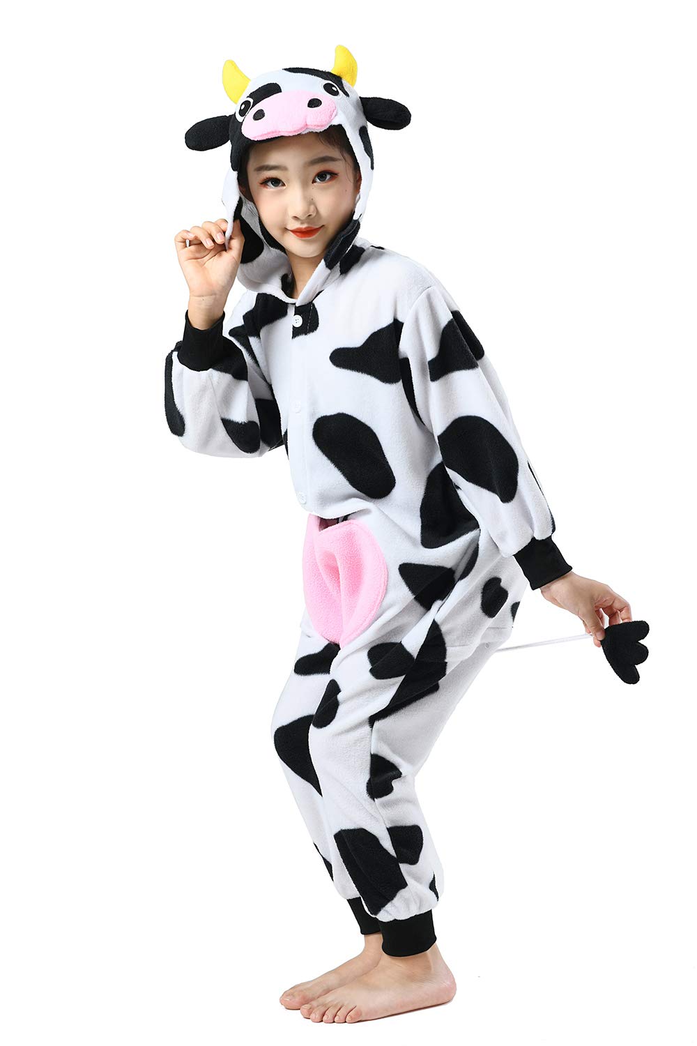 Canasour Kids Cow Onesie Farm Animal Halloween Cosplay Costume For 4T Girls Unisex Outfuit One Piece Hooded Soft Pajamas Party B
