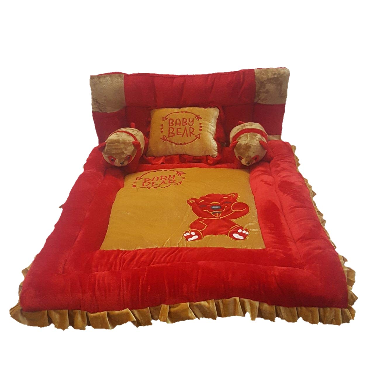 Pinks And Blues Full Sleeping 5 Piece Baby Bedding Set With Two Bear Shape Side Pillows (048 Months) (Red Camel)