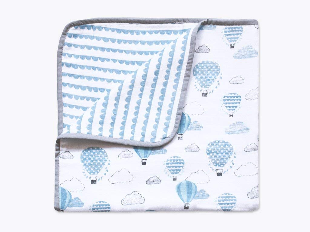 Masilo Bamboo Muslin Modern Newborn Baby Blanket, Pack of 1 Unisex  Hot Air Balloon Blue
