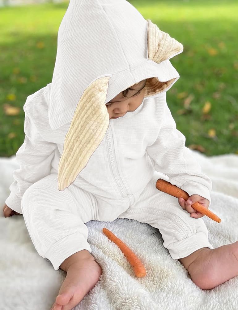 Agqt Baby Girls Bunny Costume 1St Easter Outfit Onesie Halloween Animal Clothes One Piece Romper Rabbit Ear Hoodie White Size 12