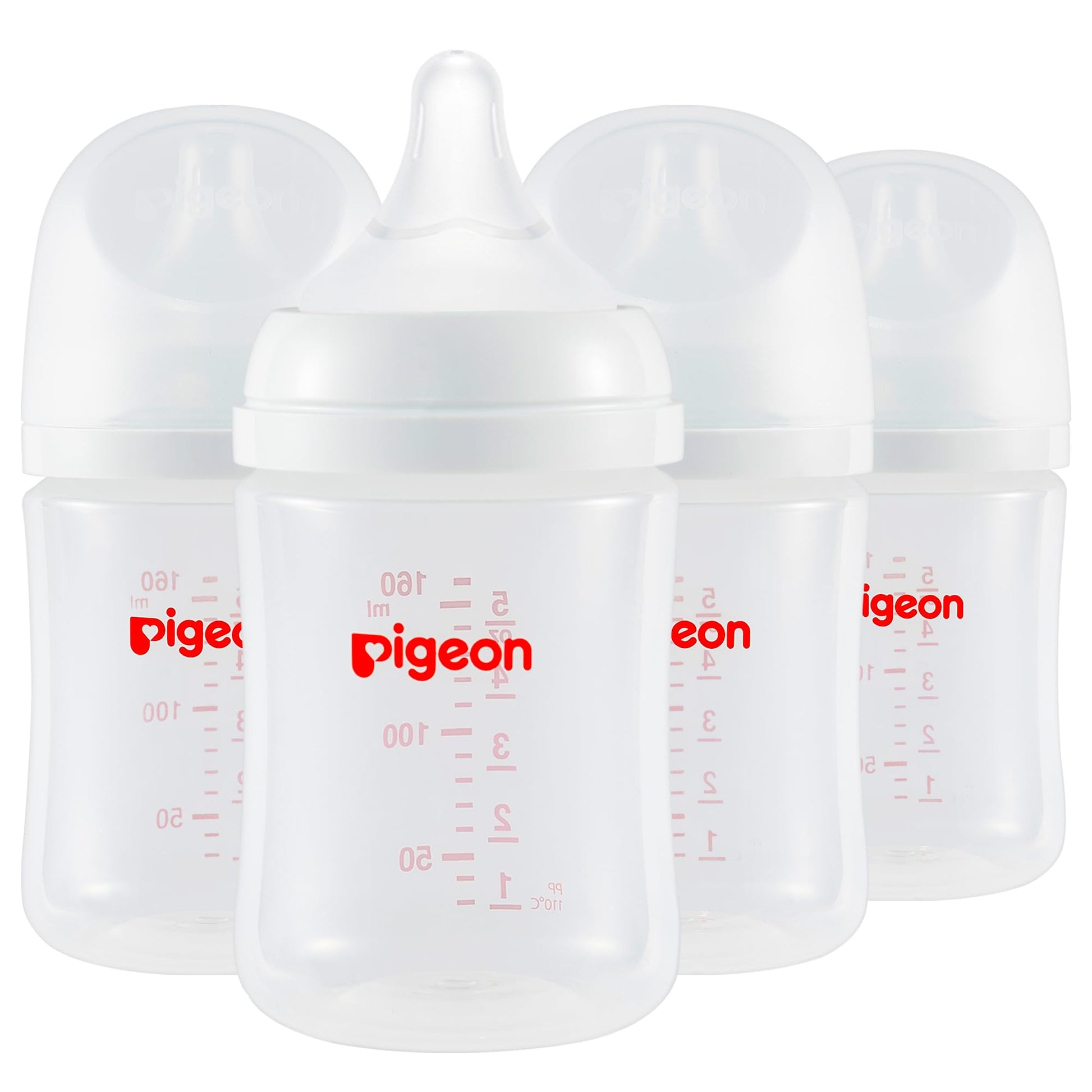 Pigeon PP Nursing Bottle Wide Neck, Streamlined Body, Natural Feel, Easy to Clean, 5.4 Oz (Pack of 2), Includes 2pcs SS Nipples 