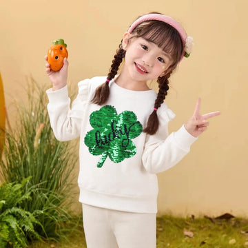 Akyzic Girls St Patricks Day Shirt Kids Long Sleeve Lucky Irish Sweatshirt Toddler Shamrock Paddy'S Day Clovers St Patrick'S Day