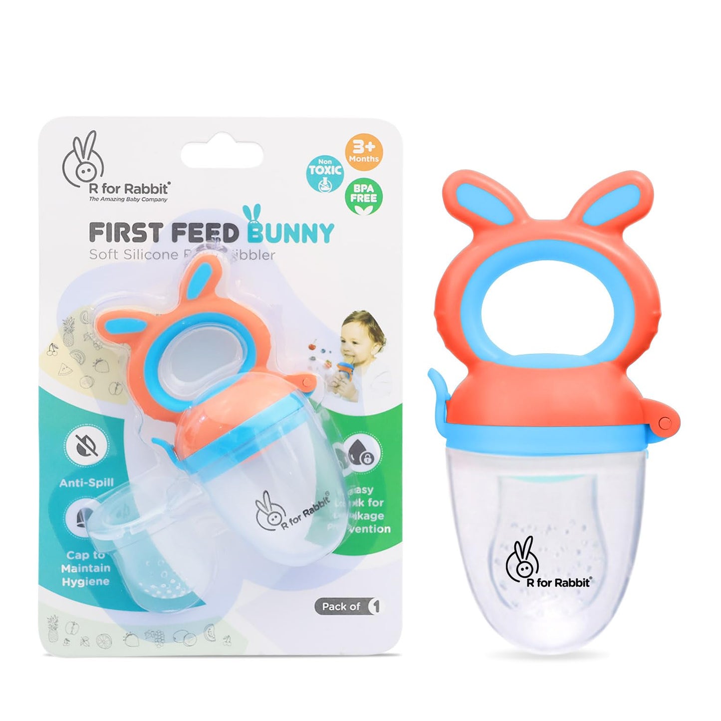 R For Rabbit First Feed Bunny Nibbler Soft Silicon Chewing Fruit Feeder For Babies | Baby Fruit & Food Veggie Teether |Hygenic &