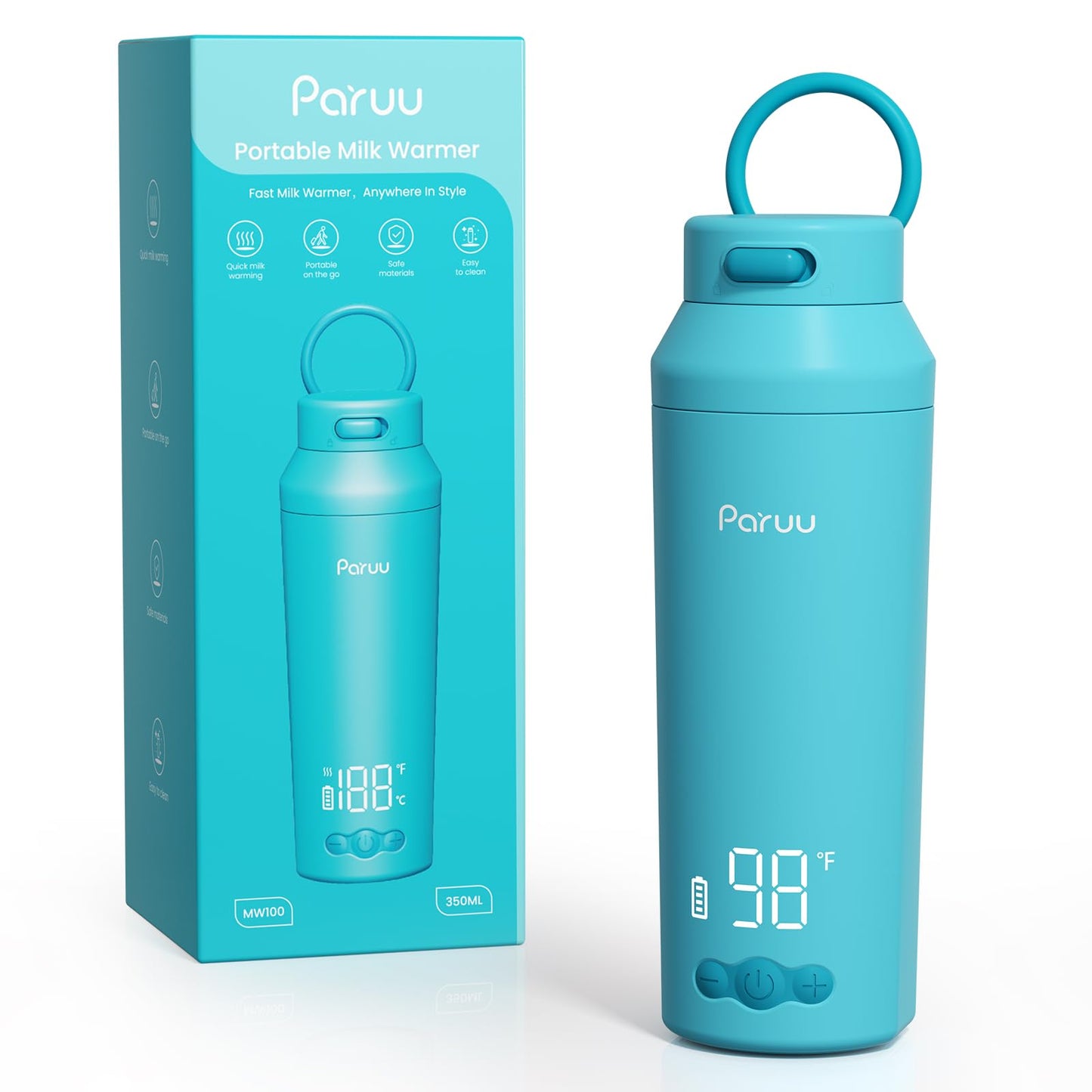 Paruu Portable Bottle Warmer for Travel, Easy-Clean Wide Mouth, Portable Milk Warmer with Fast Heating for Night Feeding, 7-Temp