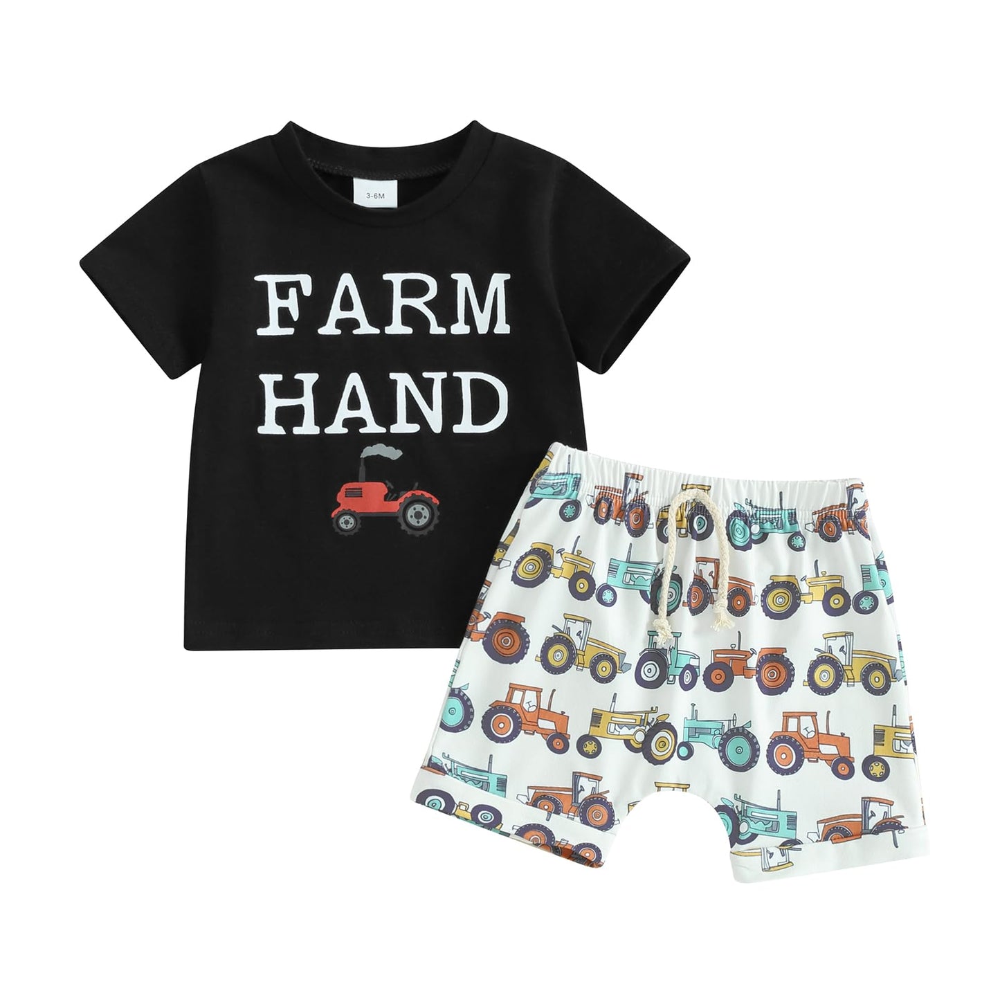 Nibbcoa Farm Toddler Baby Boy Clothes Farm Hand Short Sleeve T Shirt Tractor Print Shorts Set Cute Country Outfit (Black, 18-24 
