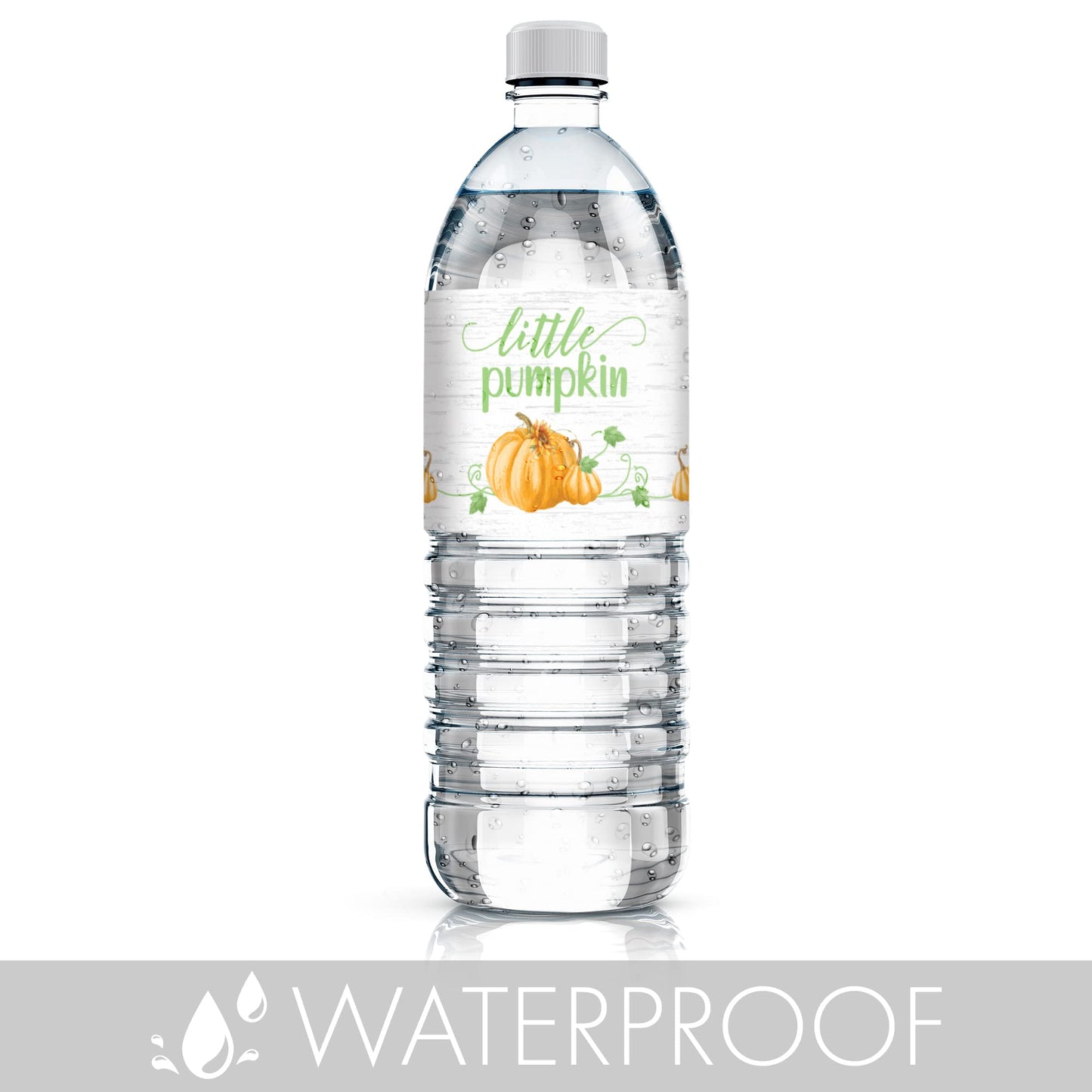 Orange Little Pumpkin Baby Shower Water Bottle Labels - Autumn Waterproof Bottle Wrappers - 24 Count - Fall Unisex Pumpkin Patch