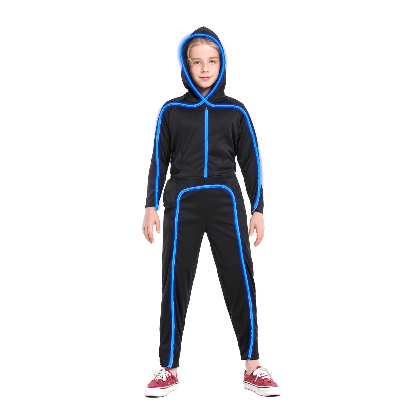 Hsctek Light Up Stick Figure Costume Kids, Led Stick Man Costumes Child Boys Girls, Halloween Glow In Dark Stickman Cosplay Todd