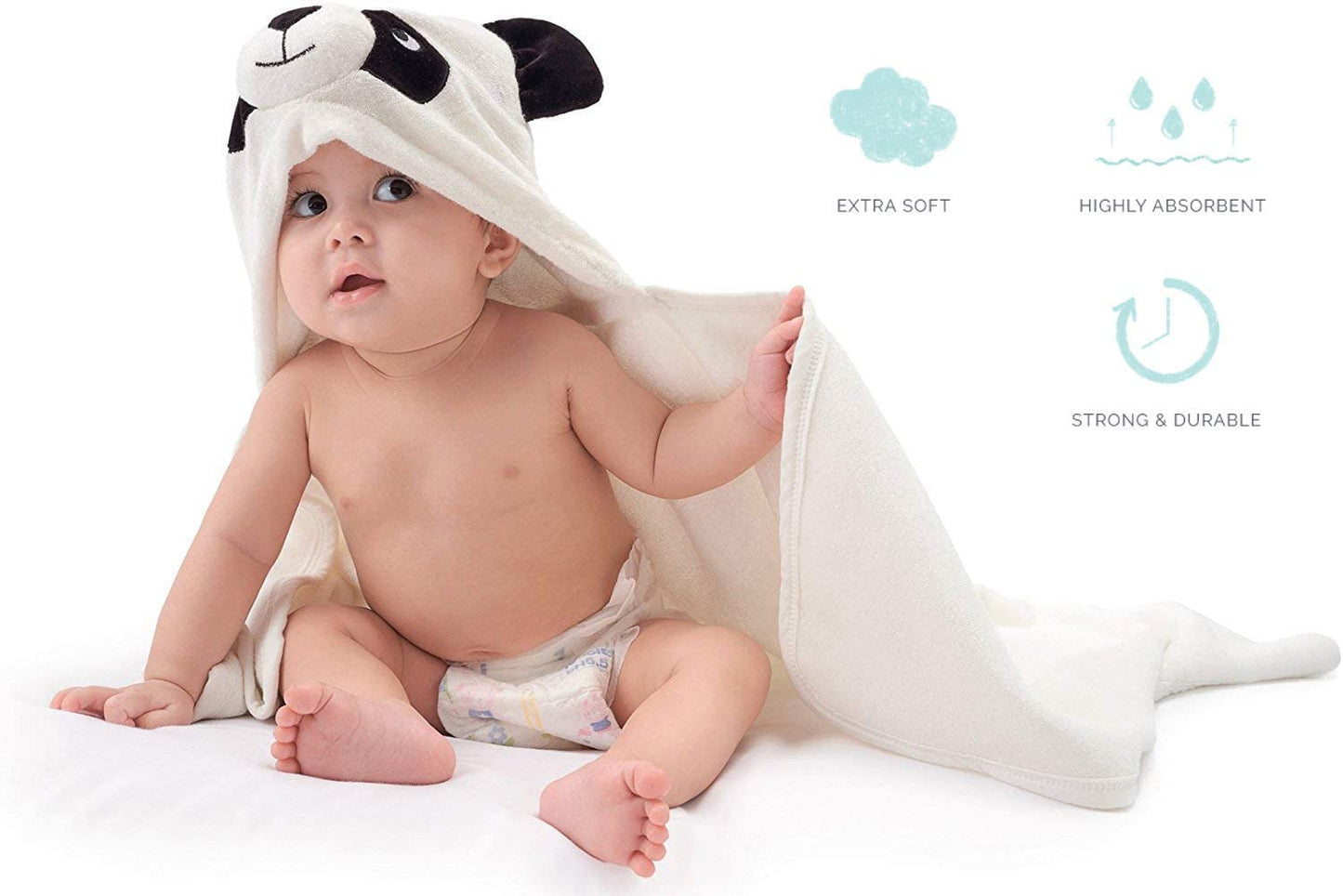 Hiphop Panda Bamboo Hooded Baby Towel - Soft Hooded Bath Towel For Babie, Toddler,Infant, Perfect For Boy And Girl (Panda, 30 X