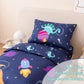 Perfemet Toddler Bedding Set 4 Pieces Cartoon Dinosaur Planet Printed Bed In A Bag For Boys Girls Reversible Navy Blue Toddler C