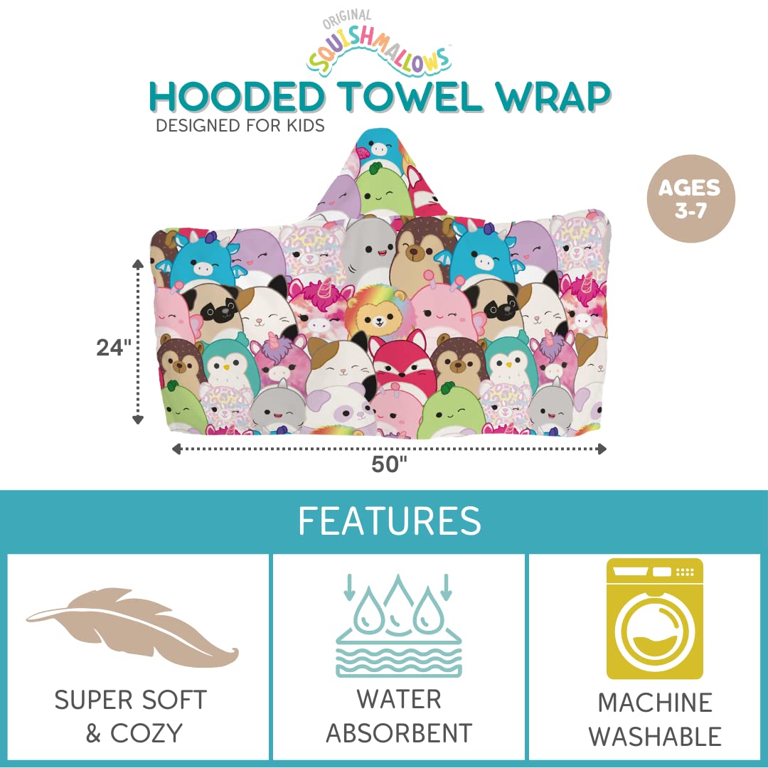 Franco Squishmallows Kids Bath/Pool/Beach Soft Cotton Terry Hooded Towel Wrap, 24 In X 50 In