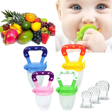 KoochieKoo BpaFree Silicone Food Nibbler, Teether With Different Size Mesh Nipples, Food Nibbler With Easy Grip Handle, Teethe