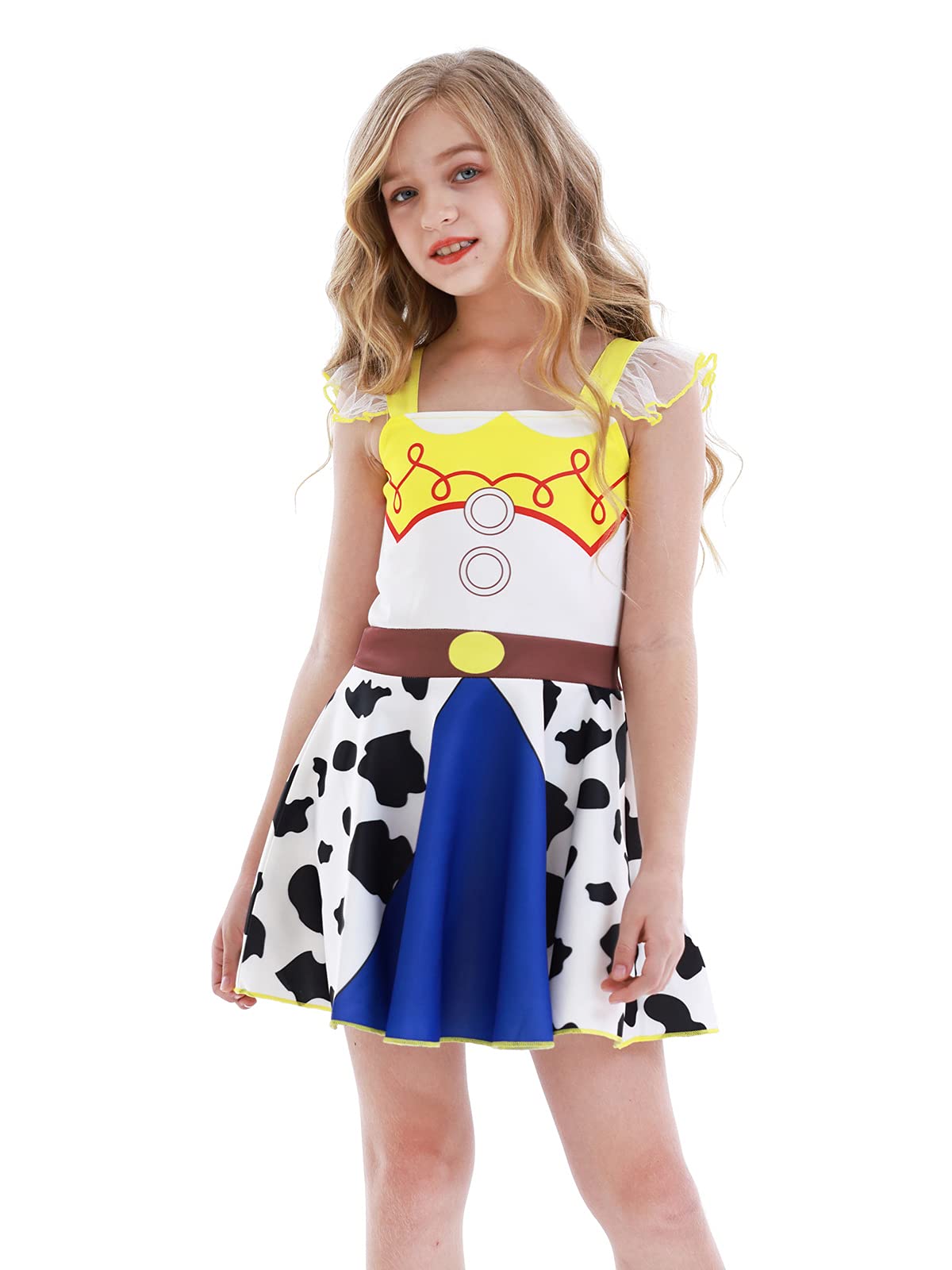 Jurebecia Girls Toddler Jessie Costume Little Girls Jessie Dress Up Halloween Costume Ruffle Sleeve Size 3T