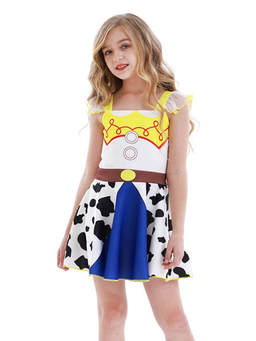 Jurebecia Girls Toddler Jessie Costume Little Girls Jessie Dress Up Halloween Costume Ruffle Sleeve Size 3T