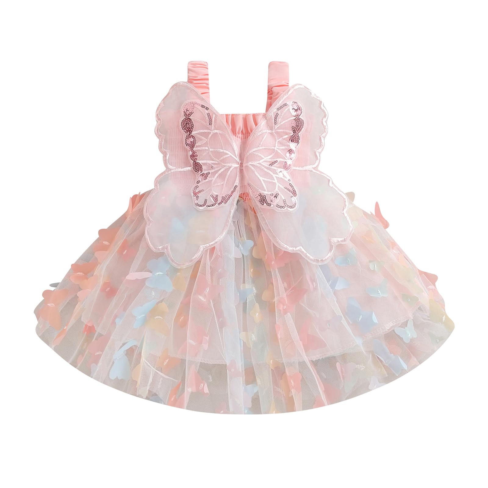 Toddler Baby Girl Tutu Dress, Butterfly Fairy Dress Layered Princess Dresses For Birthday Photo Shoot Outfit (Colorful Butterfly