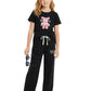 WEET Cotton Printed Night Suit for Girls | Palazo Set 002 (Black, 1516 Y)