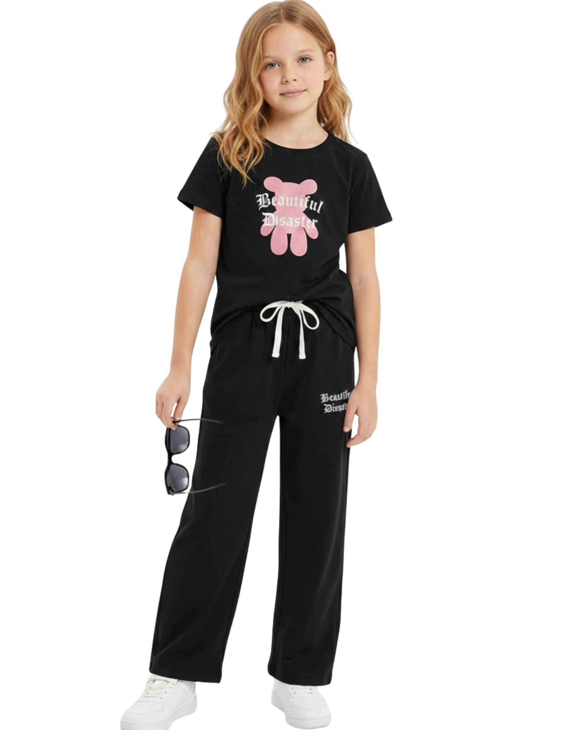 WEET Cotton Printed Night Suit for Girls | Palazo Set 002 (Black, 1516 Y)