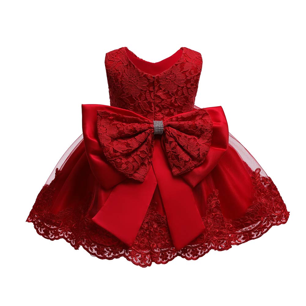 Lottle Girls Christmas Embroidery Lace Dresses Infant Easter Halloween Wedding Formal Event Dress(Red,120) 5-6 Years