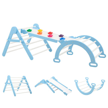 Funlio Foldable Pikler Triangle Set, Montessori Climbing Set With Solid Wood For Toddlers 2-6 Yrs, Adjustable 3-In-1 Indoor Play