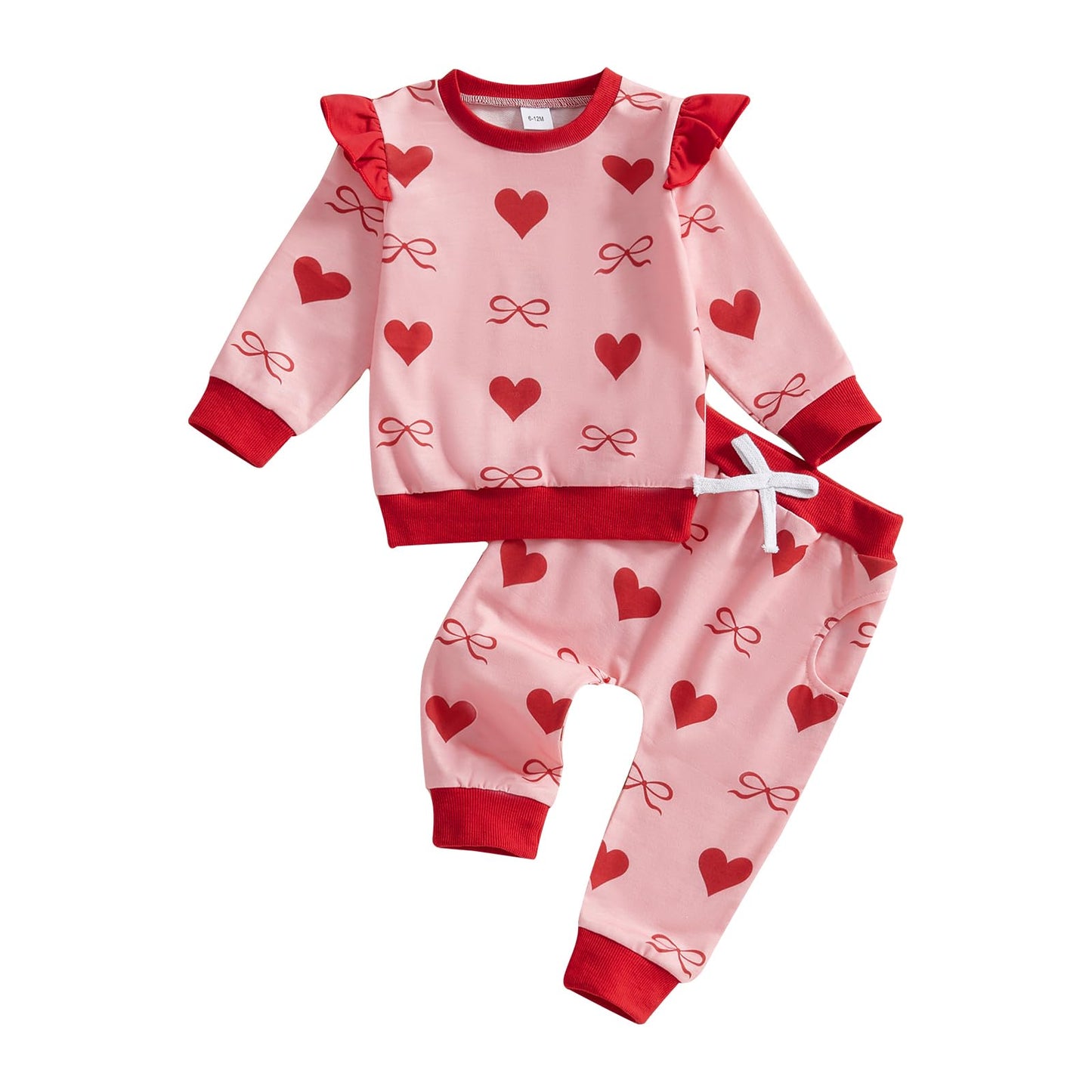 Mlpeerw Toddler Baby Girl Valentines Day Outfit 3 6 9 12 18 24 Months Long Sleeve Sweatshirt Pants Set Cute Spring Clothes (B He