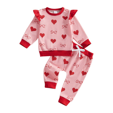 Mlpeerw Toddler Baby Girl Valentines Day Outfit 3 6 9 12 18 24 Months Long Sleeve Sweatshirt Pants Set Cute Spring Clothes (B He
