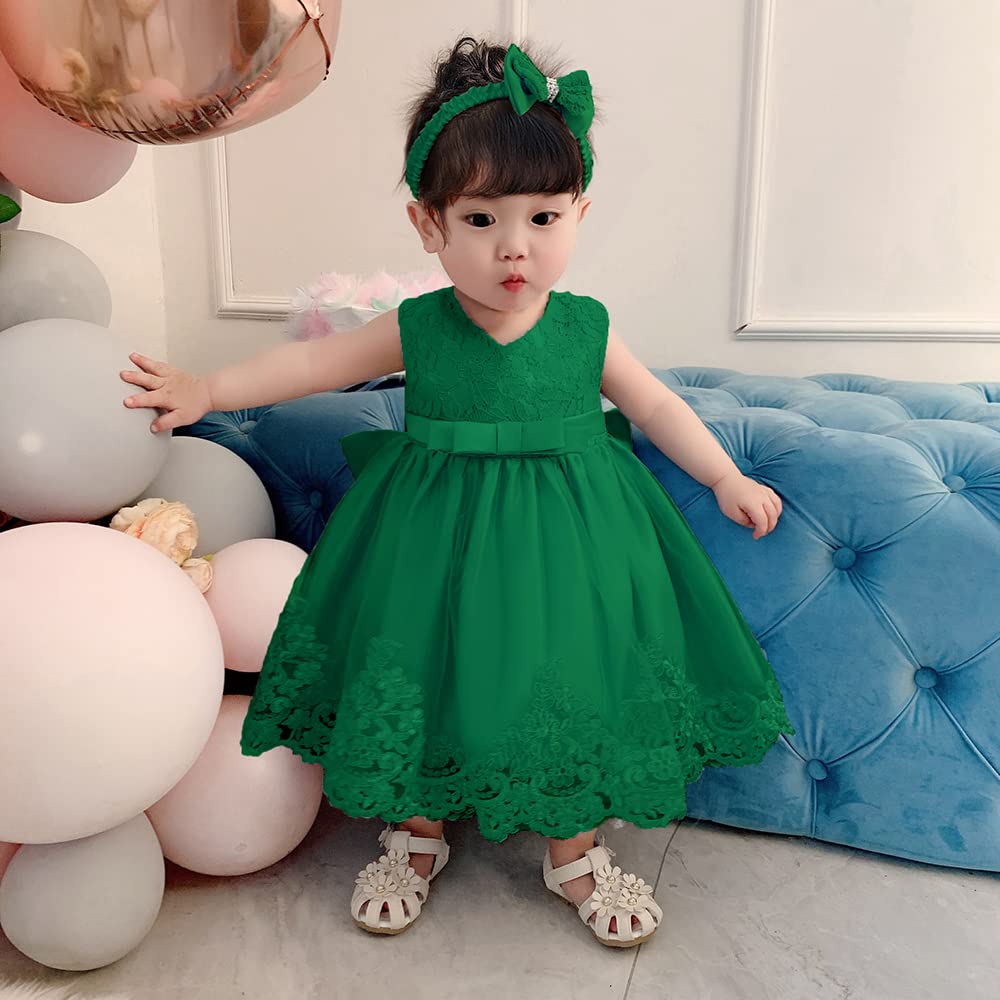 Little Girls Christmas Embroidery Lace Dresses Princess Easter Halloween Wedding Formal Event Dress(Green,120) 5-6 Years