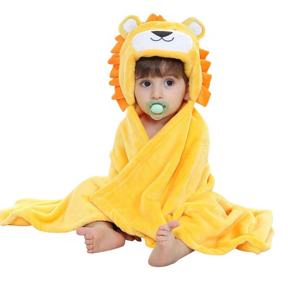 Vauwmsr Baby Hooded Blanket Ultra Soft Warm Newborn Infant Swaddle Wrap Bath Shower Towel, 25.6' X 39.4', Yellow
