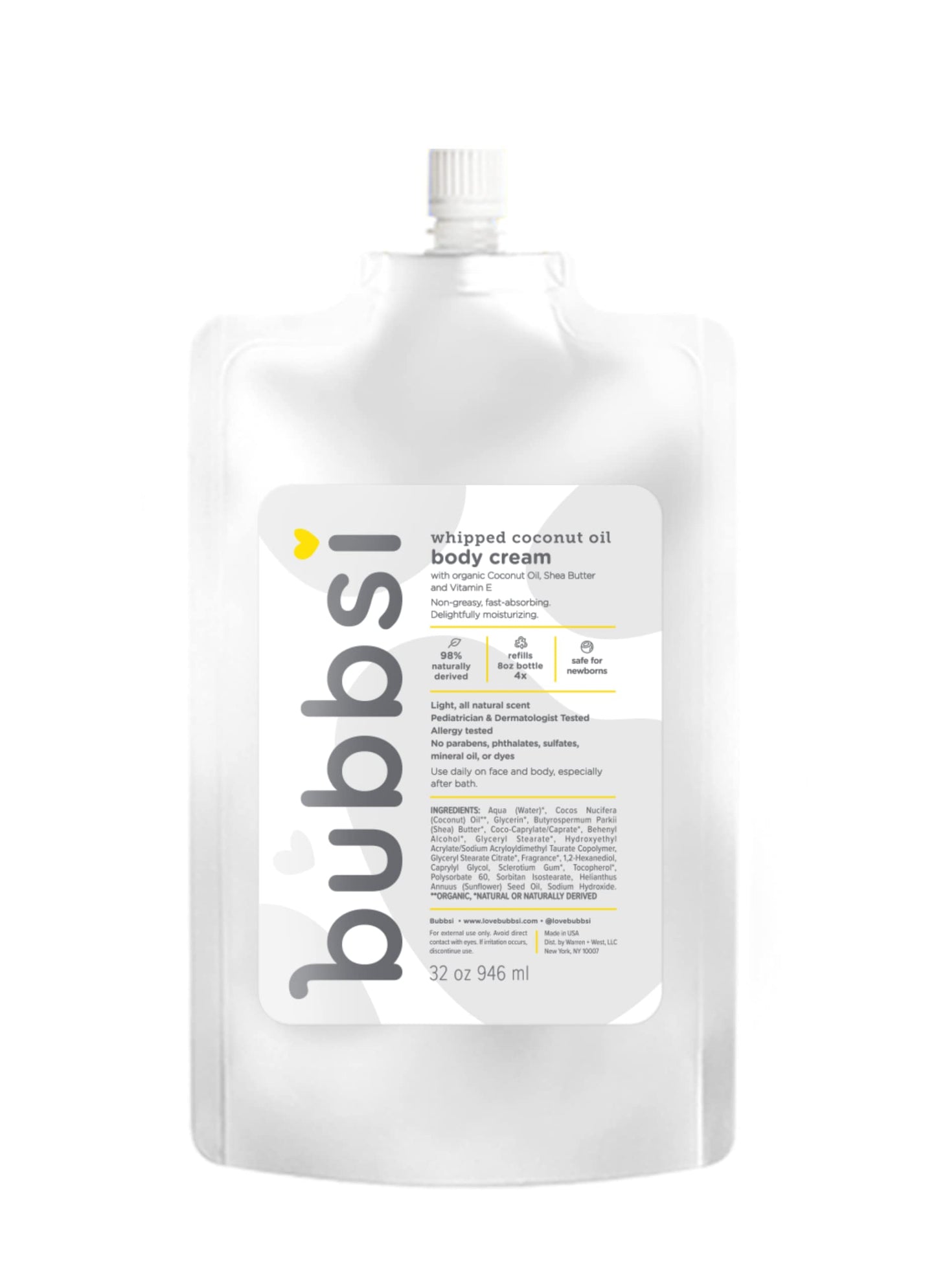 Bubbsi Whipped Coconut Oil Baby Lotion For Eczema, Dry Skin, Baby Acne, Kp | Organic Coconut Oil, Shea Butter, Vitamin E | Light