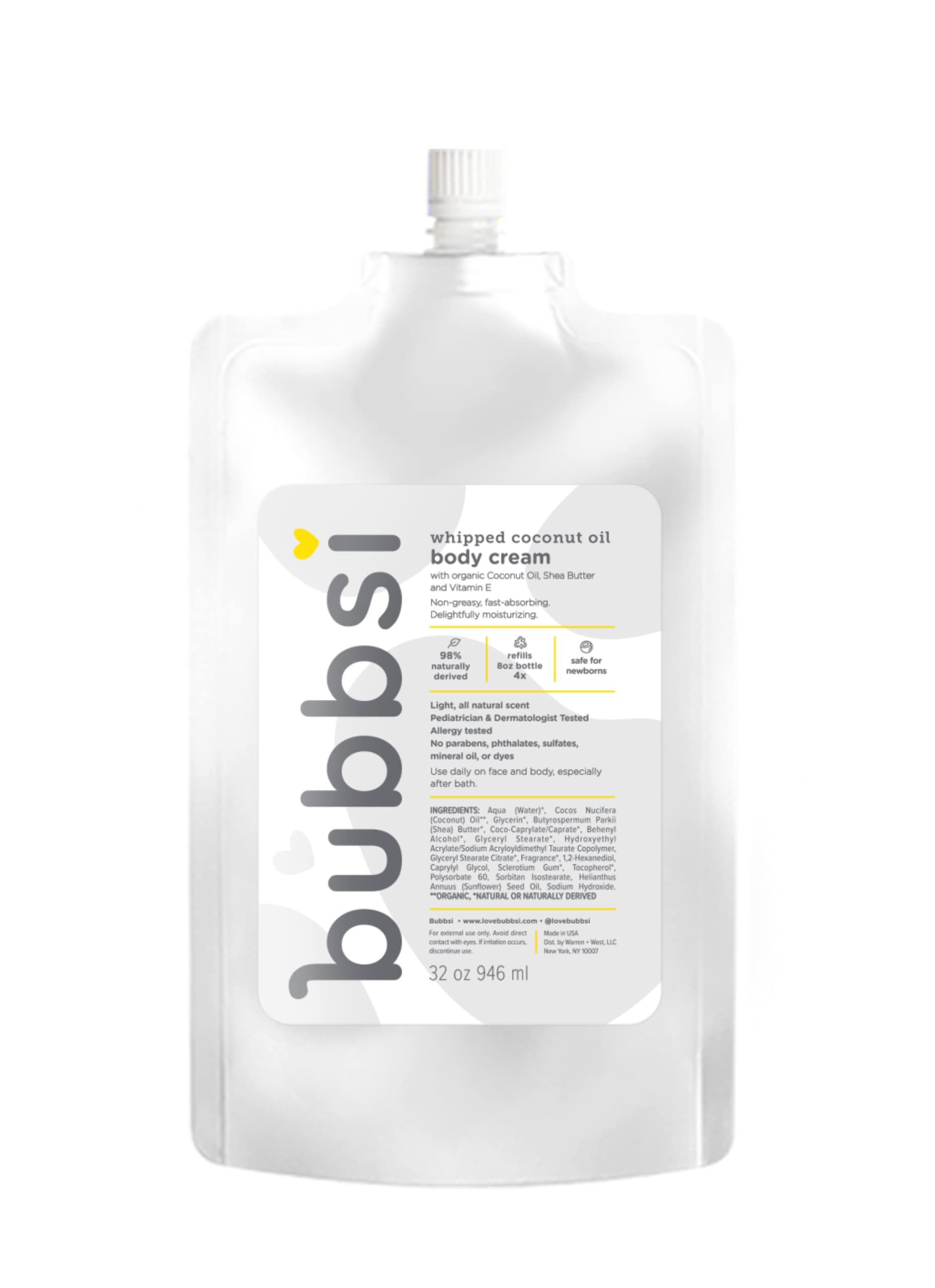 Bubbsi Whipped Coconut Oil Baby Lotion For Eczema, Dry Skin, Baby Acne, Kp | Organic Coconut Oil, Shea Butter, Vitamin E | Light