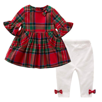Minifeiko Baby Girl Christmas Outfit 2Pcs Red & Green Tartan Plaid Tunic Top + Leggings Clothes Set (Red & Green Plaid, 0-6 Mont
