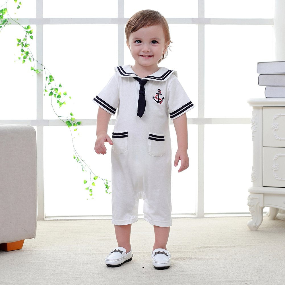 Xm Nyan May'S Baby Toddler Boys Sailor Stripe Romper Marine Navy Romper Outfit White 6-12 Months