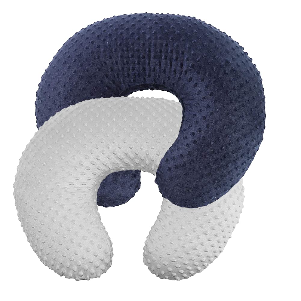 Ievolve Nursing Pillow Cover Breast Feeding Pillow Support Positioner Lounger Cover For Baby Boy Girl(Navyblue&Silver Grey 2Pack