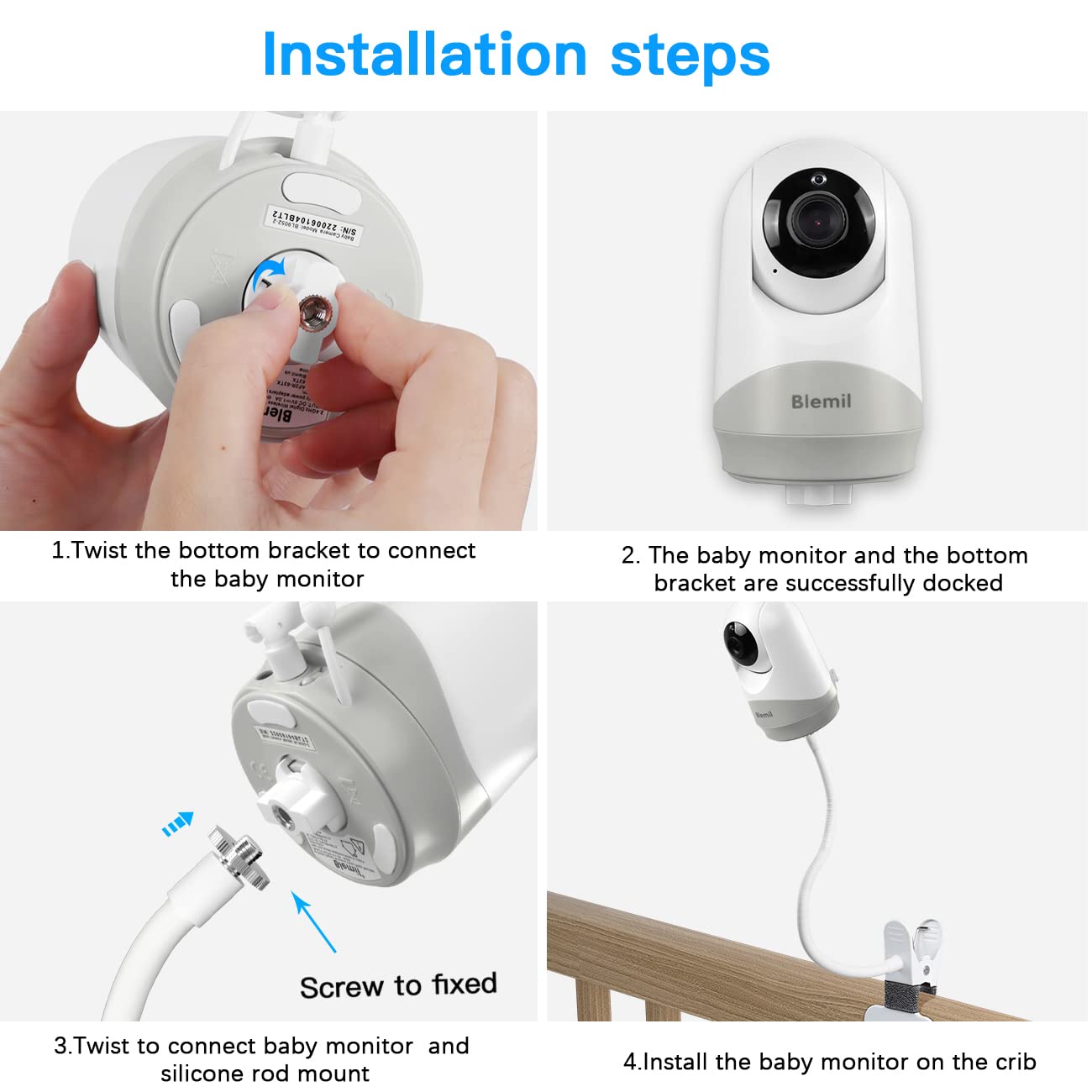 Holaca Flexible Clip Mount For Hellobaby Hb6550/Hb65/Hb66/Hb248, Blemil Baby Bl9052-2,Juan2215 And Vtimes302 Baby Monitor Camera