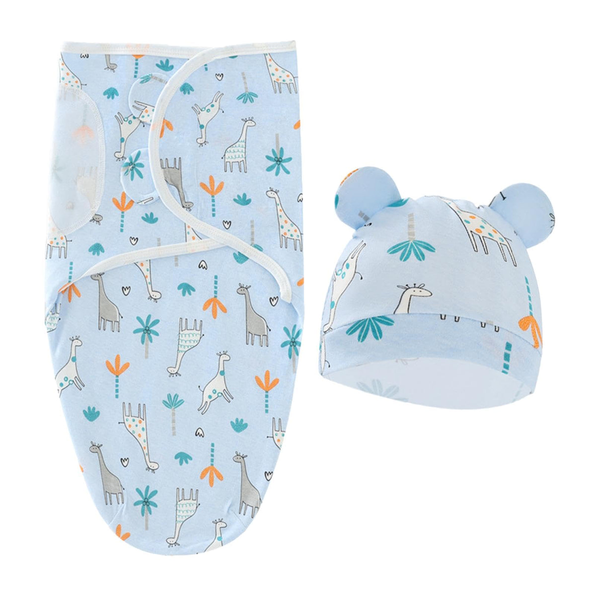 Merishopp Newborn Swaddle Wraps Wrap Hat Babies Infant Blanket for Newborn Girls Gifts Giraffe Blue