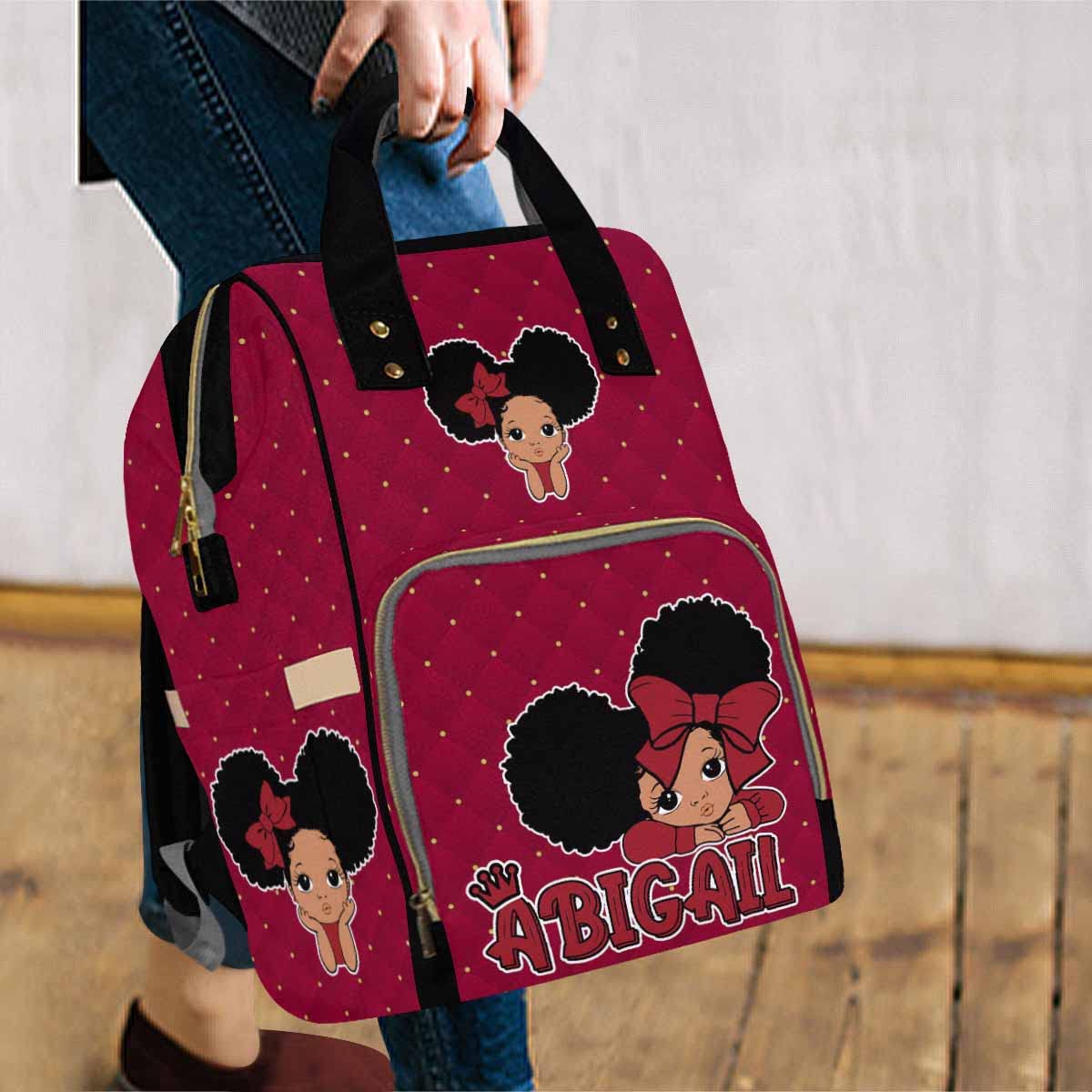 Artsadd Custom Diaper Bag Nappy Bag For Mom, Bow Tie Crown Handbags Large Travel Shoulder Bag Personalized Name Diaper Backpack