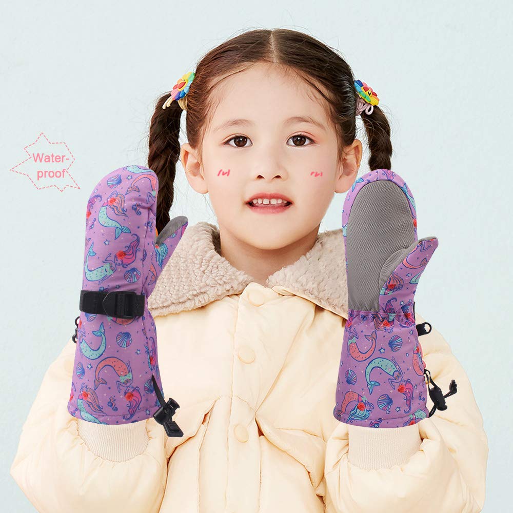 BAVST Winter Kids Waterproof Gloves for Boys Girls Snow Ski Toddler Baby Mittens Outdoor for Infant Teens 1-5T (Mermaid, M(2-4T)