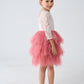 2Bunnies Girl Peony Lace Back A-Line Tiered Tutu Tulle Flower Girl Dress (Dusty Rose Sleeve Short, 4T)