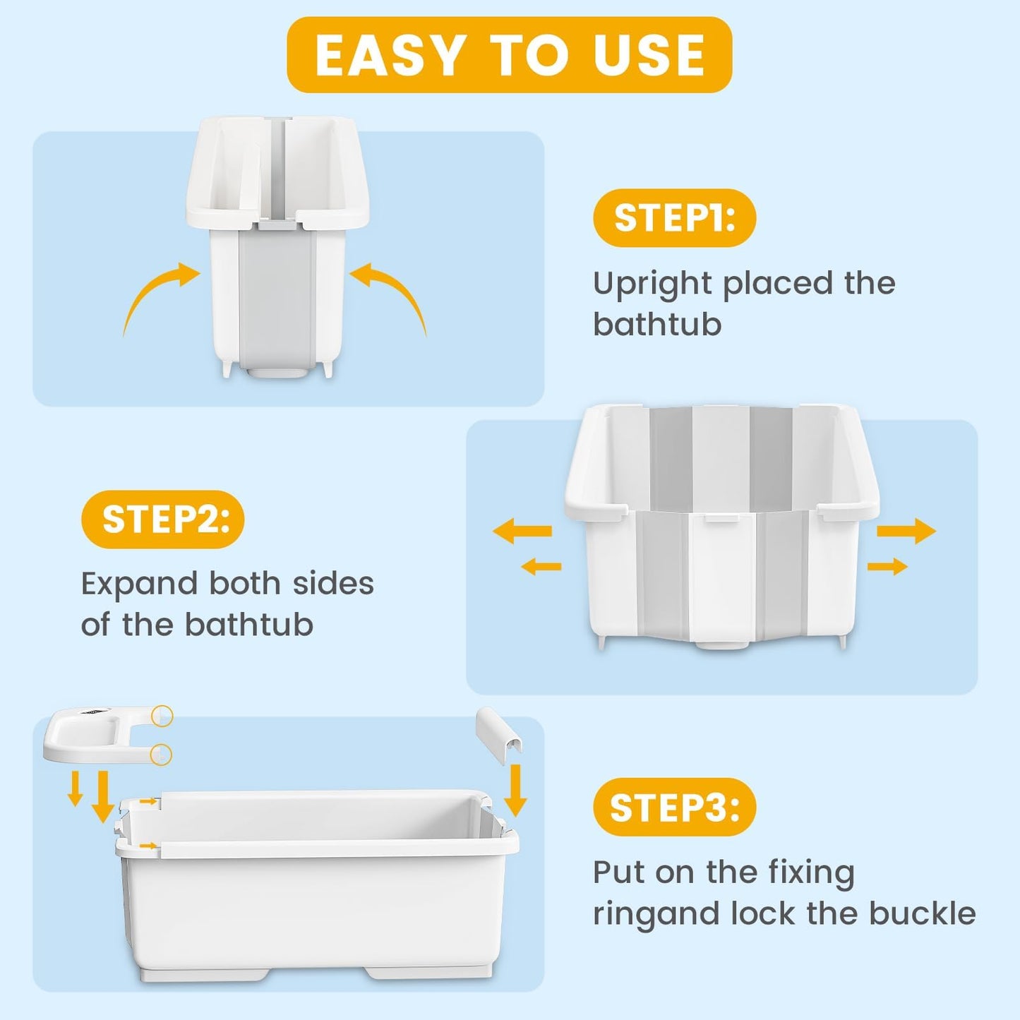 SRGAFIX Collapsible Baby Bathtub with Smart Temperature Display & Bath Stand, Portable Travel Bathtub, Foldable Baby Bathtub Sup