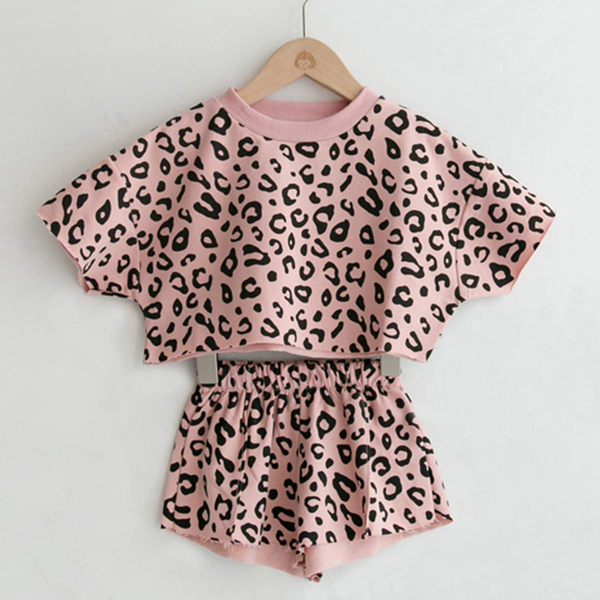 Toddler Baby Girls Leopard Print Summer Clothes Set T-Shirt And Short Pants 2Pcs Outfits (1-Pink, 1T)