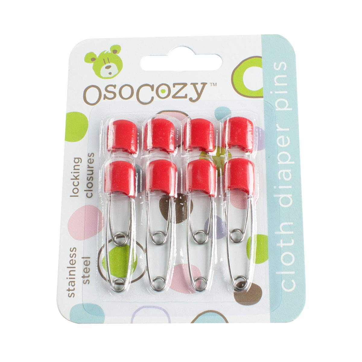 OsoCozy Diaper Pins - {Red} - Sturdy, Stainless Steel Diaper Pins with Safe Locking Closures - Use for Special Events, Crafts or