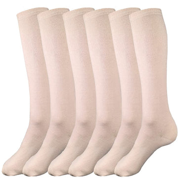 Judanzy 3 Pairs Of Boys And Girls Solid Knee High Uniform Socks For School, Soccer, Football, Afo Etc. (10-15 Years, Oatmeal)