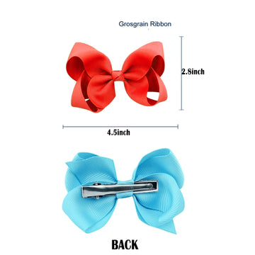 6 Pcs 4.5' Solid Color Grosgrain Ribbon Hair Accessories - Alligator Clips Bows For Toddlers And Girls (Red)