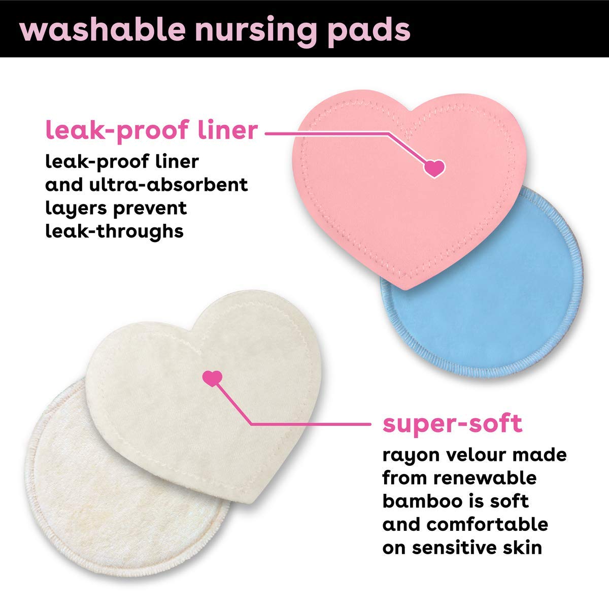 Bamboobies Reusable & Washable, Ultra-Absorbent Overnight Nursing Pads For Breastfeeding, Super Soft Rayon Made From Bamboo, Mil