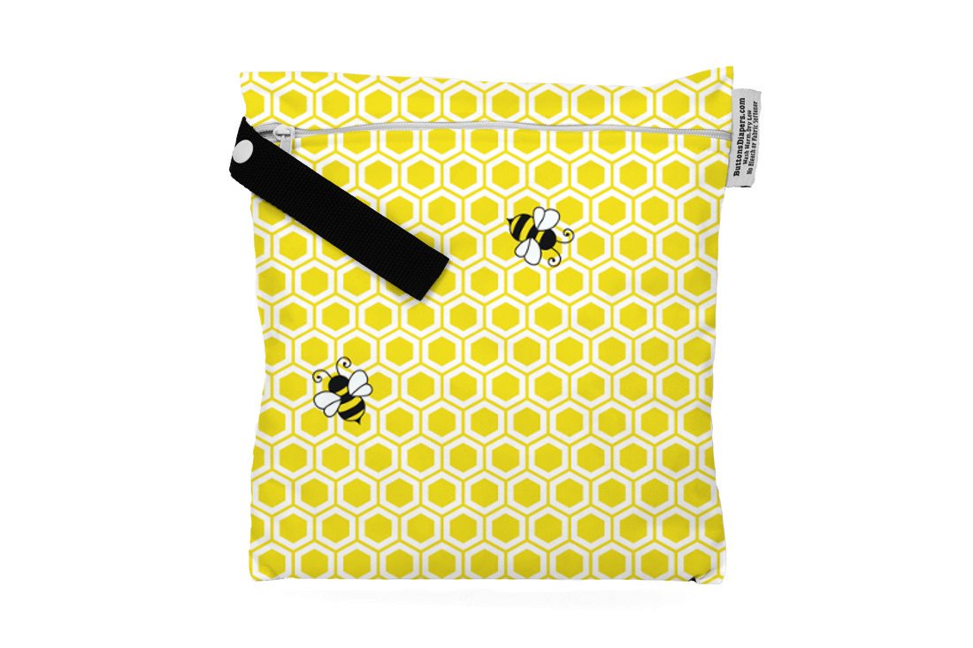 Buttons Cloth Diapers Waterproof Washable Reusable Zippered Laundry Wet Bag (Small, Honeybuns)