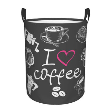 Pevtufa I Love Coffee Foldable Laundry Basket Organizer,Fabric Clothes Toy Storage Basket Nursery Hamper Storage Bin For Househo
