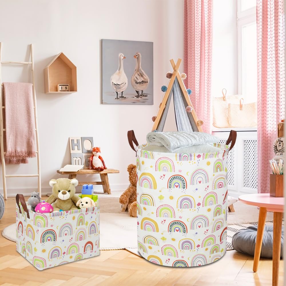 Ntaohamper Colorful Rainbow Laundry Hamper,Kids Laundry Basket,Girls Nursery Hamper,Waterproof Storage Bin For Bedroom,Clothes O