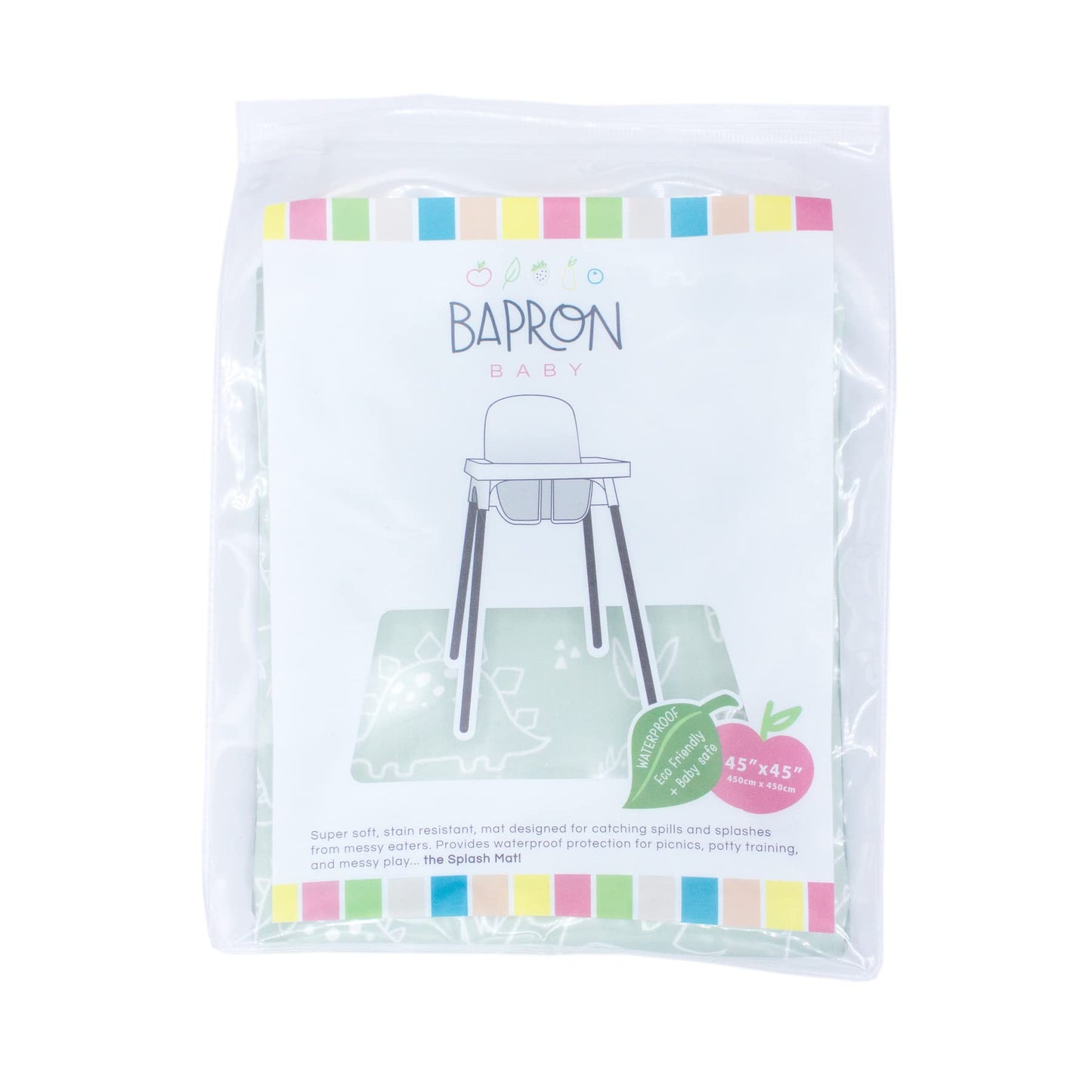 Bapronbaby Dino Friends Sage Splash Mat - Waterproof Catch-All For Under High Chairs, Floors, Tables, Playtime Or Arts & Crafts