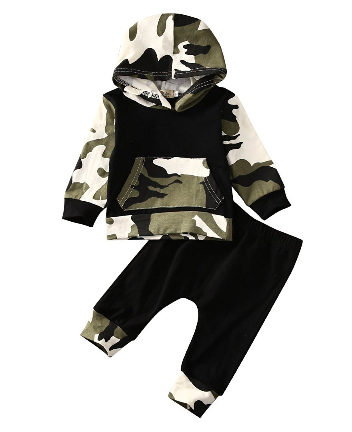 Infant Baby Boys 2 Pieces Clothes Set Camouflage Print Hoodie Tops + Long Pants Toddler Winter Outfits (6-12 Months, Camo)
