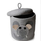 VELVET VIBE Kids Lid Baskets with Beautiful Characters  Rope Baskets for Baby Diaper, Stuffed Animal Storage (Grey Ele)
