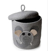 VELVET VIBE Kids Lid Baskets with Beautiful Characters  Rope Baskets for Baby Diaper, Stuffed Animal Storage (Grey Ele)